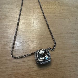 David Yurman Necklace Women White Topaz Stone Pavé Diamonds 14K White Gold Chain